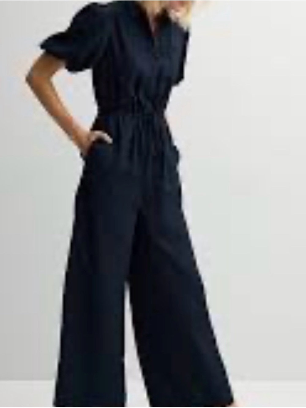 Nine West Navy Button Front Utility Jumpsuit XS